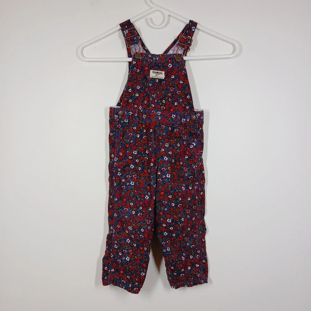OshKosh B'gosh Overalls Baby 24 Months Multicolor Floral Cotton Vintage